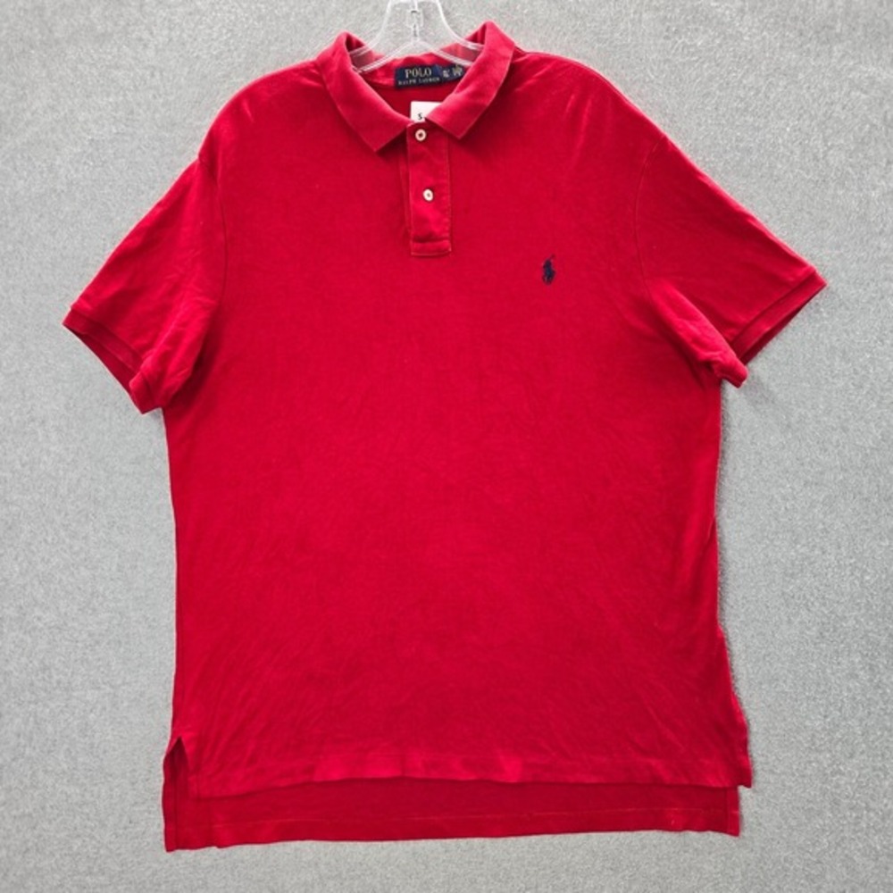 Polo Ralph Lauren Men Polo Shirt XL Red Logo Split Side Hem Pony Short Sleeve